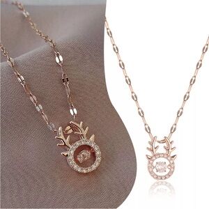 Gold Deer Necklace Luxurious Twinkling Heart Beating Necklace Collarbone Chain